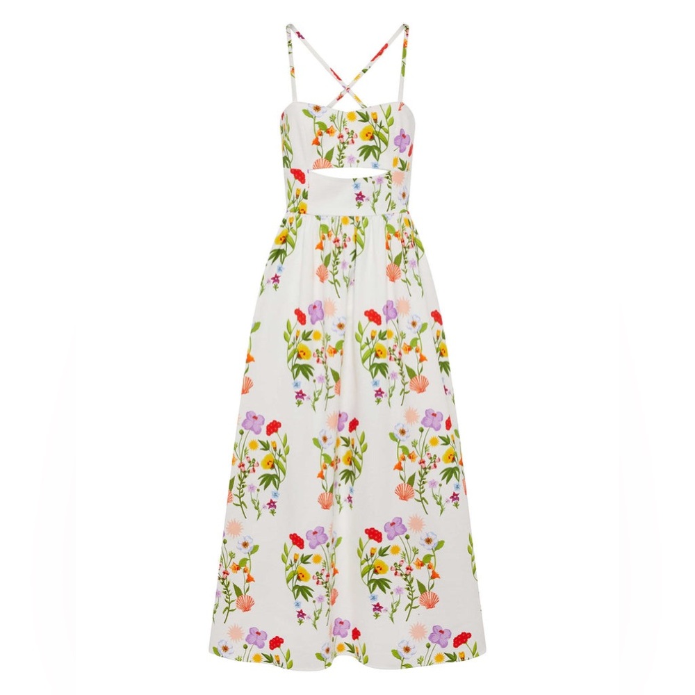 NWT Borgo de Nor Jordan Pique Midi Dress in Terrazo Flower White Size 4